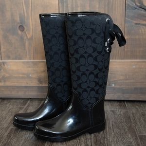 Women’s Coach Tristee Rain Boots Tall Lace-Up 8 B